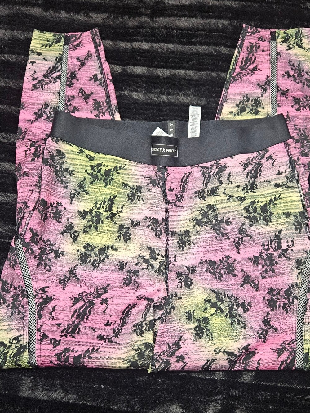 Savage X Fenty Pink & Lime Green Floral-Print Leggings